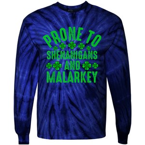 Prone To Shenanigans And Malarkey Irish Shamrock Leprechaun Tie-Dye Long Sleeve Shirt