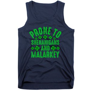 Prone To Shenanigans And Malarkey Irish Shamrock Leprechaun Tank Top