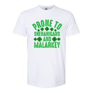 Prone To Shenanigans And Malarkey Irish Shamrock Leprechaun Softstyle CVC T-Shirt