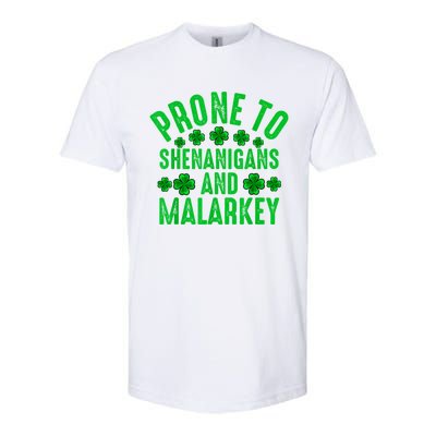 Prone To Shenanigans And Malarkey Irish Shamrock Leprechaun Softstyle CVC T-Shirt