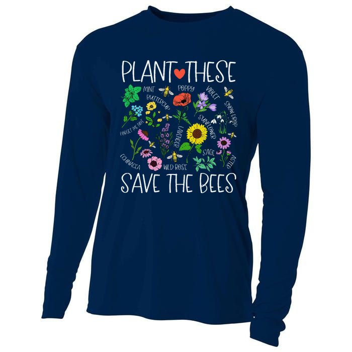 Plant These Save Bees Wildflower Earth Day Support Bee Lover Cooling Performance Long Sleeve Crew