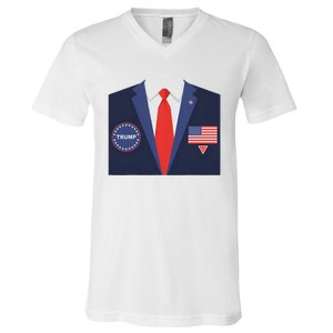 President Trump Suit Halloween Lazy Costume Flag V-Neck T-Shirt