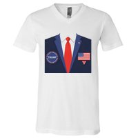 President Trump Suit Halloween Lazy Costume Flag V-Neck T-Shirt