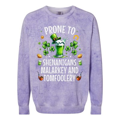 Prone To Shenanigans Malarkey Tomfoolery St Patricks Colorblast Crewneck Sweatshirt