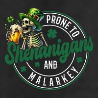 Prone To Shenanigans And Malarkey St Patricks Day 7 Panel Mesh Trucker Snapback Hat