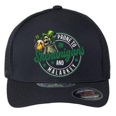 Prone To Shenanigans And Malarkey St Patricks Day Flexfit Unipanel Trucker Cap