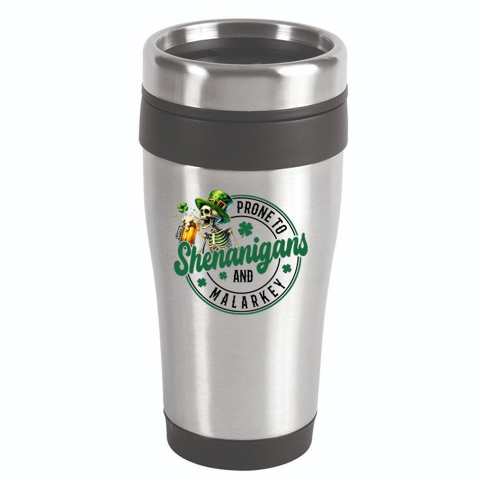 Prone To Shenanigans And Malarkey St Patricks Day 16oz Travel Tumbler