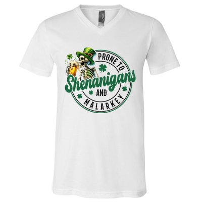 Prone To Shenanigans And Malarkey St Patricks Day V-Neck T-Shirt