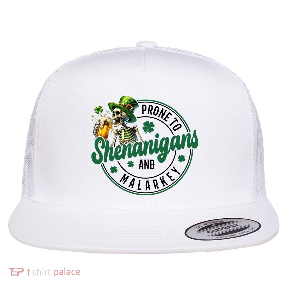 Prone To Shenanigans And Malarkey St Patricks Day Flat Bill Trucker Hat