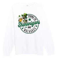 Prone To Shenanigans And Malarkey St Patricks Day Premium Crewneck Sweatshirt