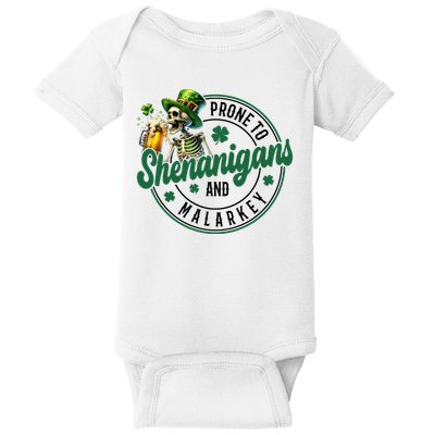 Prone To Shenanigans And Malarkey St Patricks Day Baby Bodysuit