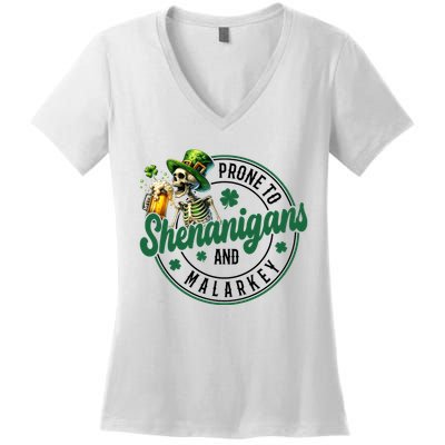 Prone To Shenanigans And Malarkey St Patricks Day Women's V-Neck T-Shirt