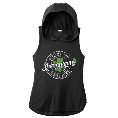 Prone To Shenanigans & Malarkey Fun Clovers St Patrick's Day Ladies PosiCharge Tri-Blend Wicking Draft Hoodie Tank