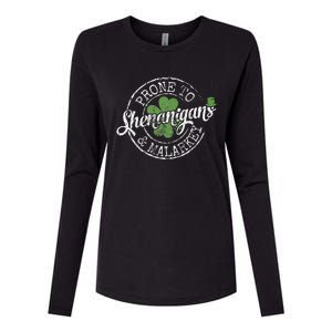 Prone To Shenanigans & Malarkey Fun Clovers St Patrick's Day Womens Cotton Relaxed Long Sleeve T-Shirt