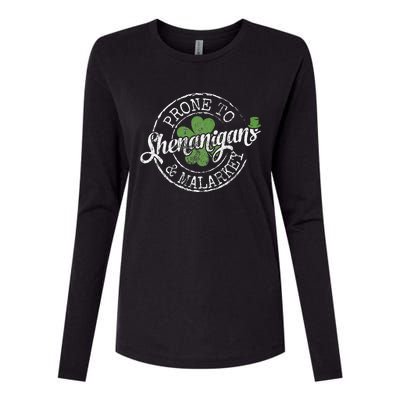 Prone To Shenanigans & Malarkey Fun Clovers St Patrick's Day Womens Cotton Relaxed Long Sleeve T-Shirt