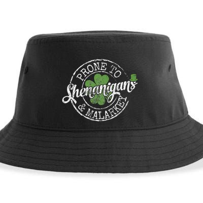 Prone To Shenanigans & Malarkey Fun Clovers St Patrick's Day Sustainable Bucket Hat