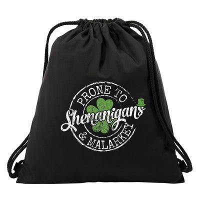 Prone To Shenanigans & Malarkey Fun Clovers St Patrick's Day Drawstring Bag