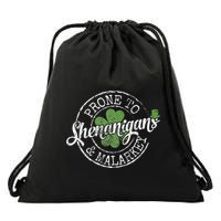 Prone To Shenanigans & Malarkey Fun Clovers St Patrick's Day Drawstring Bag