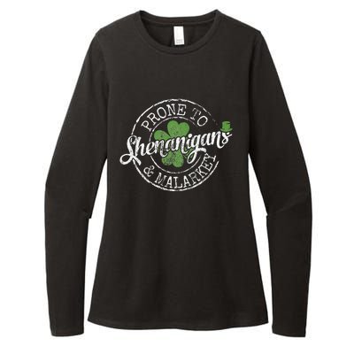 Prone To Shenanigans & Malarkey Fun Clovers St Patrick's Day Womens CVC Long Sleeve Shirt