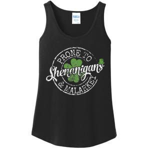 Prone To Shenanigans & Malarkey Fun Clovers St Patrick's Day Ladies Essential Tank