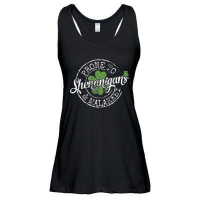 Prone To Shenanigans & Malarkey Fun Clovers St Patrick's Day Ladies Essential Flowy Tank