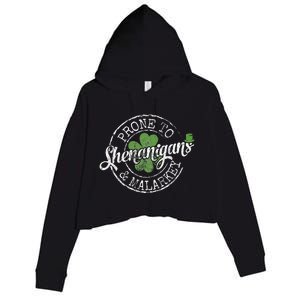 Prone To Shenanigans & Malarkey Fun Clovers St Patrick's Day Crop Fleece Hoodie