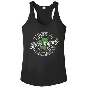 Prone To Shenanigans & Malarkey Fun Clovers St Patrick's Day Ladies PosiCharge Competitor Racerback Tank