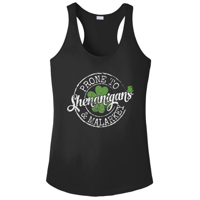 Prone To Shenanigans & Malarkey Fun Clovers St Patrick's Day Ladies PosiCharge Competitor Racerback Tank