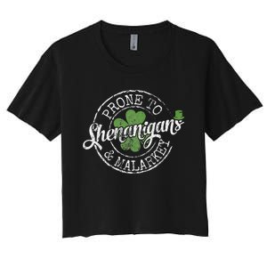 Prone To Shenanigans & Malarkey Fun Clovers St Patrick's Day Women's Crop Top Tee