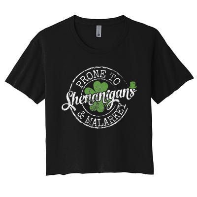 Prone To Shenanigans & Malarkey Fun Clovers St Patrick's Day Women's Crop Top Tee