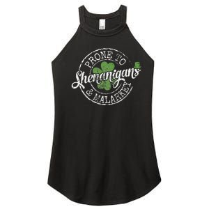 Prone To Shenanigans & Malarkey Fun Clovers St Patrick's Day Women's Perfect Tri Rocker Tank