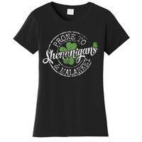 Prone To Shenanigans & Malarkey Fun Clovers St Patrick's Day Women's T-Shirt