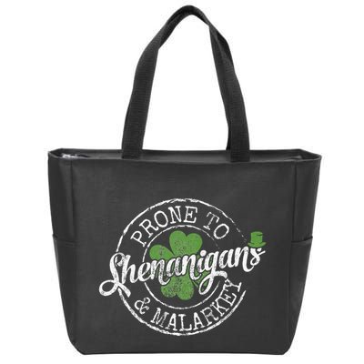 Prone To Shenanigans & Malarkey Fun Clovers St Patrick's Day Zip Tote Bag