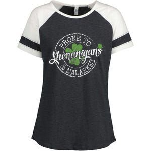 Prone To Shenanigans & Malarkey Fun Clovers St Patrick's Day Enza Ladies Jersey Colorblock Tee