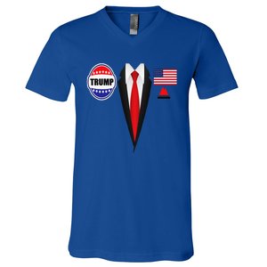 President Trump Suit Halloween Lazy Costume Flag V-Neck T-Shirt