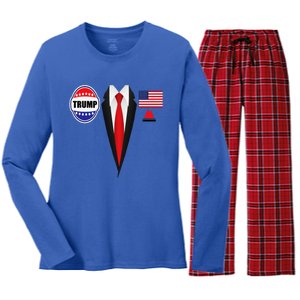 President Trump Suit Halloween Lazy Costume Flag Women's Long Sleeve Flannel Pajama Set 