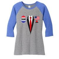 President Trump Suit Halloween Lazy Costume Flag Women's Tri-Blend 3/4-Sleeve Raglan Shirt