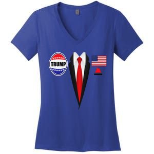 President Trump Suit Halloween Lazy Costume Flag Women's V-Neck T-Shirt