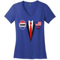 President Trump Suit Halloween Lazy Costume Flag Women's V-Neck T-Shirt