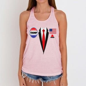 President Trump Suit Halloween Lazy Costume Flag Women's Knotted Racerback Tank