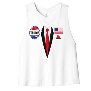 President Trump Suit Halloween Lazy Costume Flag Women's Racerback Cropped Tank