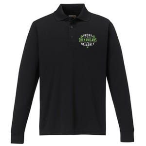 Prone To Shenanigans & Malarkey Fun Clovers St Patrick's Day Performance Long Sleeve Polo