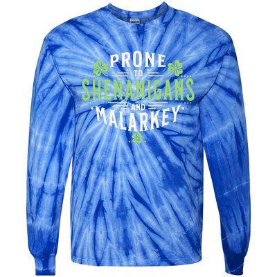 Prone To Shenanigans & Malarkey Fun Clovers St Patrick's Day Tie-Dye Long Sleeve Shirt