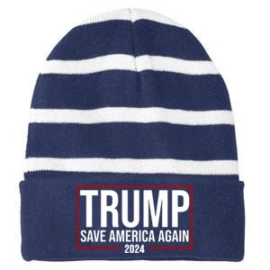 Pro Trump Save America Again 2024 Election Striped Beanie with Solid Band