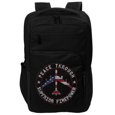 Peace Through Superior Firepower B52 Bomber Vintage Impact Tech Backpack