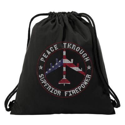 Peace Through Superior Firepower B52 Bomber Vintage Drawstring Bag