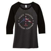 Peace Through Superior Firepower B52 Bomber Vintage Women's Tri-Blend 3/4-Sleeve Raglan Shirt