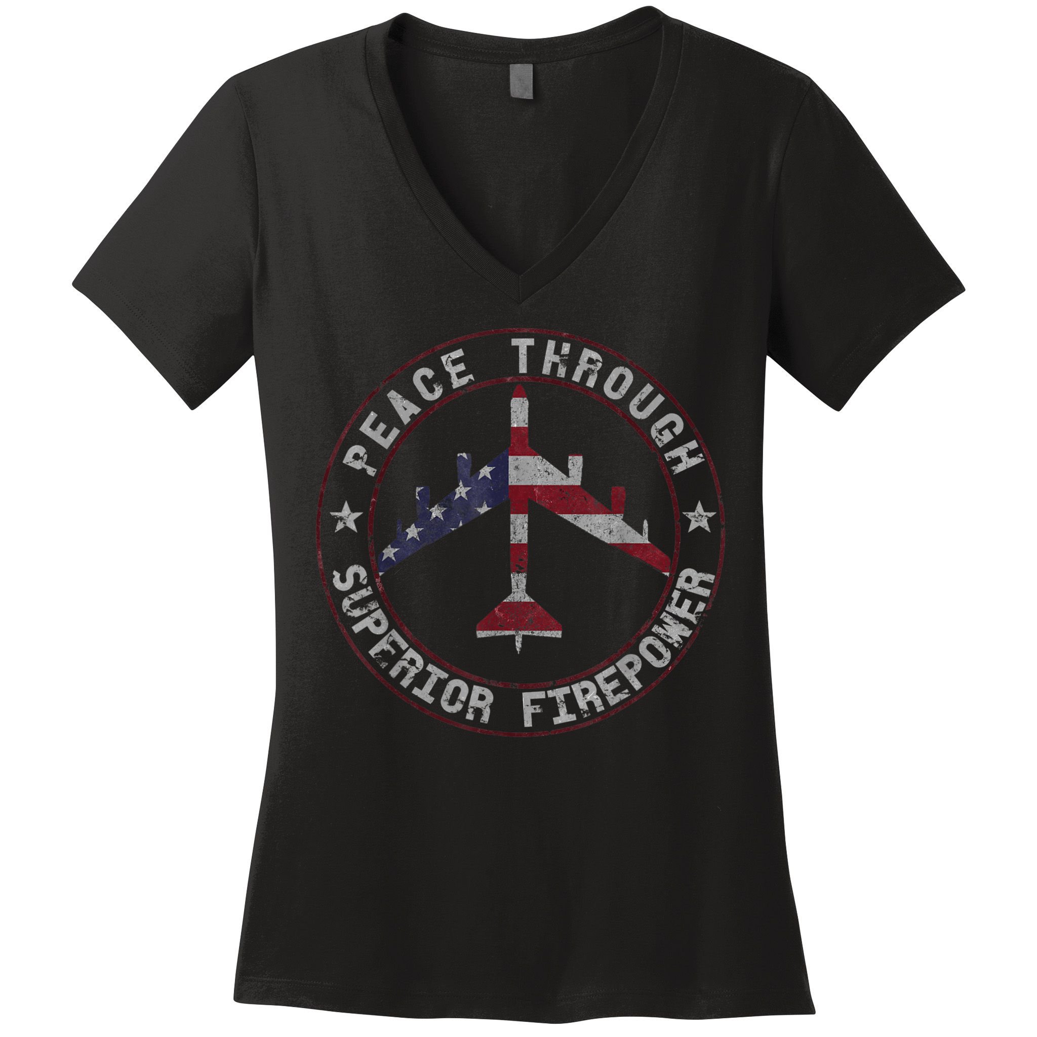 Peace Through Superior Firepower B52 Bomber Vintage Women's V-Neck T-Shirt