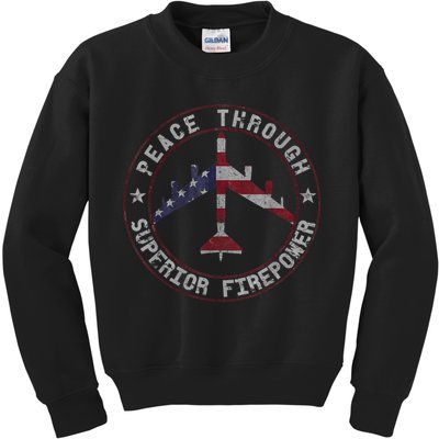 Peace Through Superior Firepower B52 Bomber Vintage Kids Sweatshirt