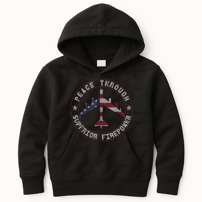 Peace Through Superior Firepower B52 Bomber Vintage Kids Hoodie